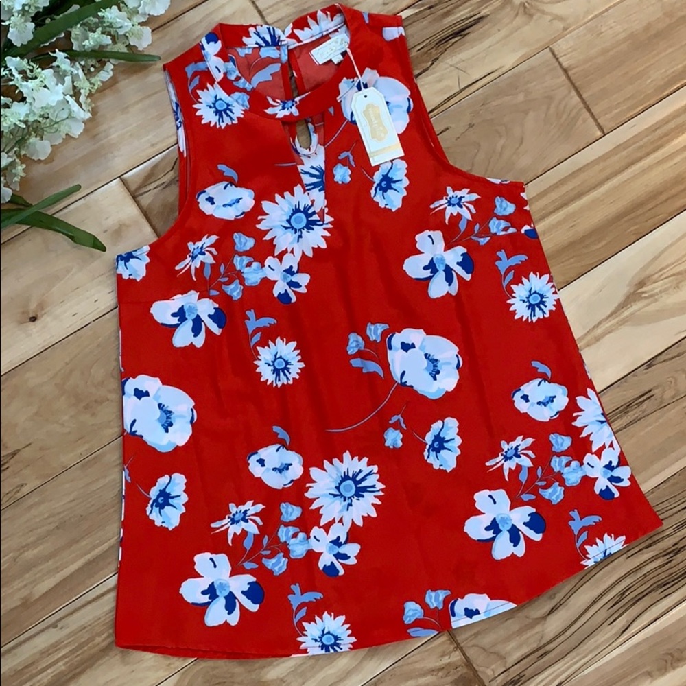 NWT Mud Pie Red Floral Blouse